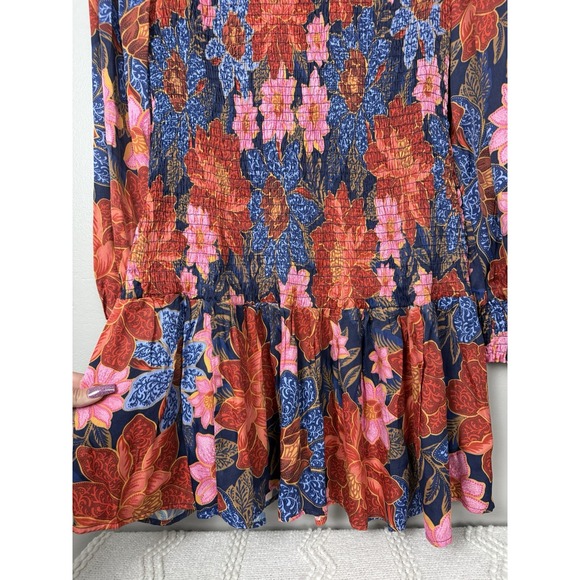 NWT Farm Rio Navy‎ Garden Smocked Mini Dress Size S Lenzing Ecovero Floral Boho - Picture 7 of 14